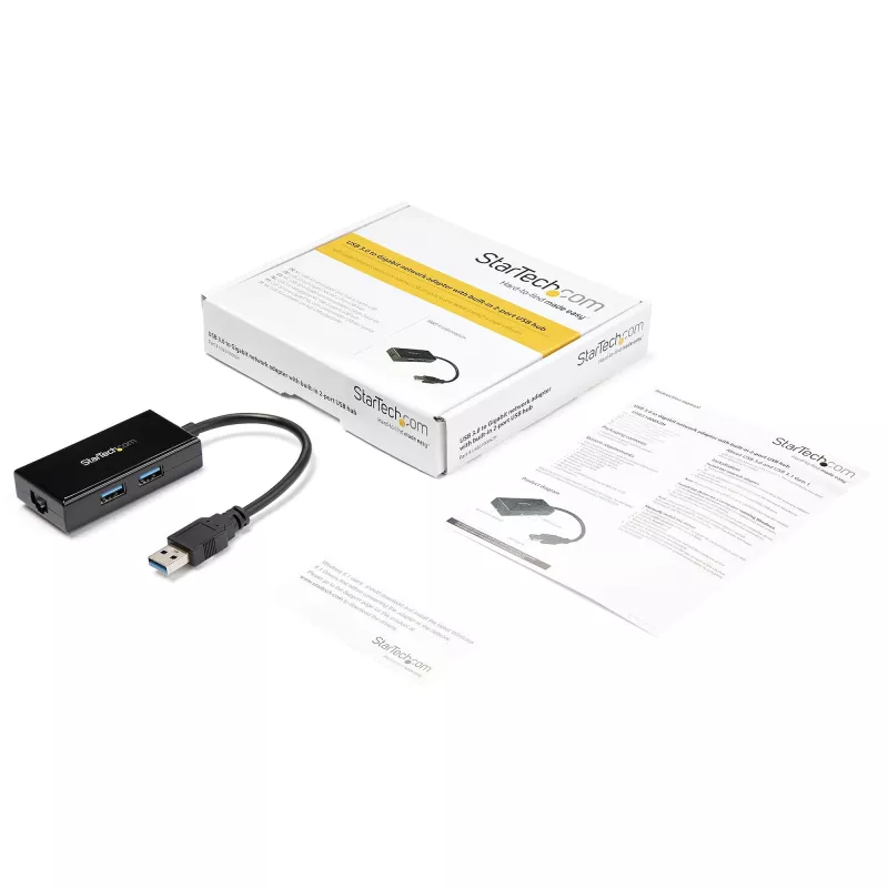 StarTech.com Adaptador USB a Ethernet, convertidor de LAN USB 3.0 a Gigabit Ethernet 10/100/1000 para portátiles, cable fijo de 11,8