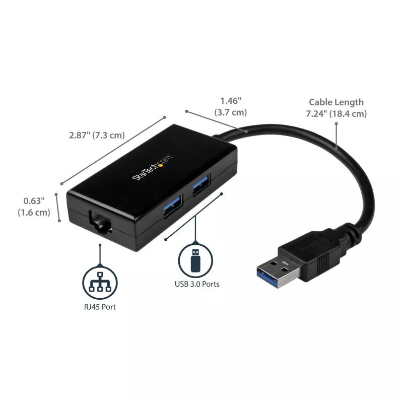StarTech.com Adaptador USB a Ethernet, convertidor de LAN USB 3.0 a Gigabit Ethernet 10/100/1000 para portátiles, cable fijo de 11,8