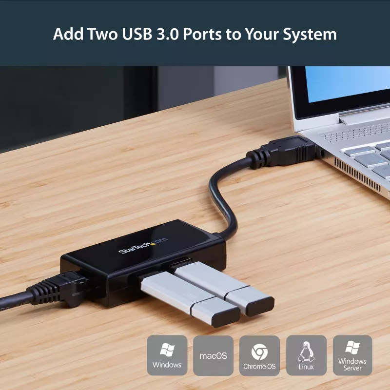 StarTech.com Adaptador USB a Ethernet, convertidor de LAN USB 3.0 a Gigabit Ethernet 10/100/1000 para portátiles, cable fijo de 11,8