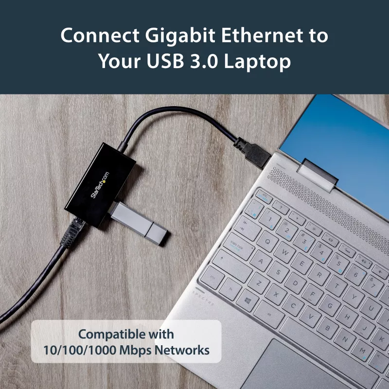 StarTech.com Adaptador USB a Ethernet, convertidor de LAN USB 3.0 a Gigabit Ethernet 10/100/1000 para portátiles, cable fijo de 11,8