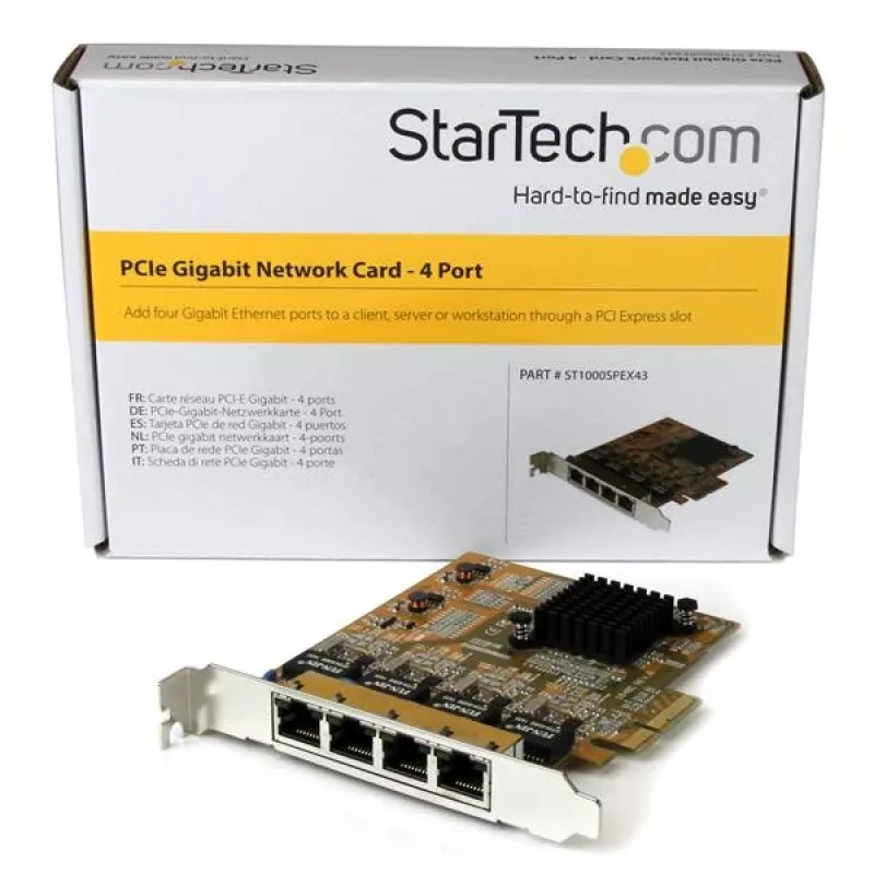 StarTech.com Tarjeta de red Gigabit PCIe de 4 puertos, interna, cableada, PCI Express, Ethernet, 2000 Mbit/s