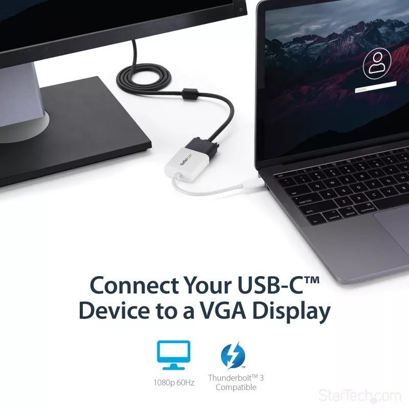 StarTech.com Adaptador USB-C a VGA – Blanco, 3.2 Gen 1 (3.1 Gen 1), USB Type-C, salida VGA (D-Sub), 1920 x 1200 píxeles