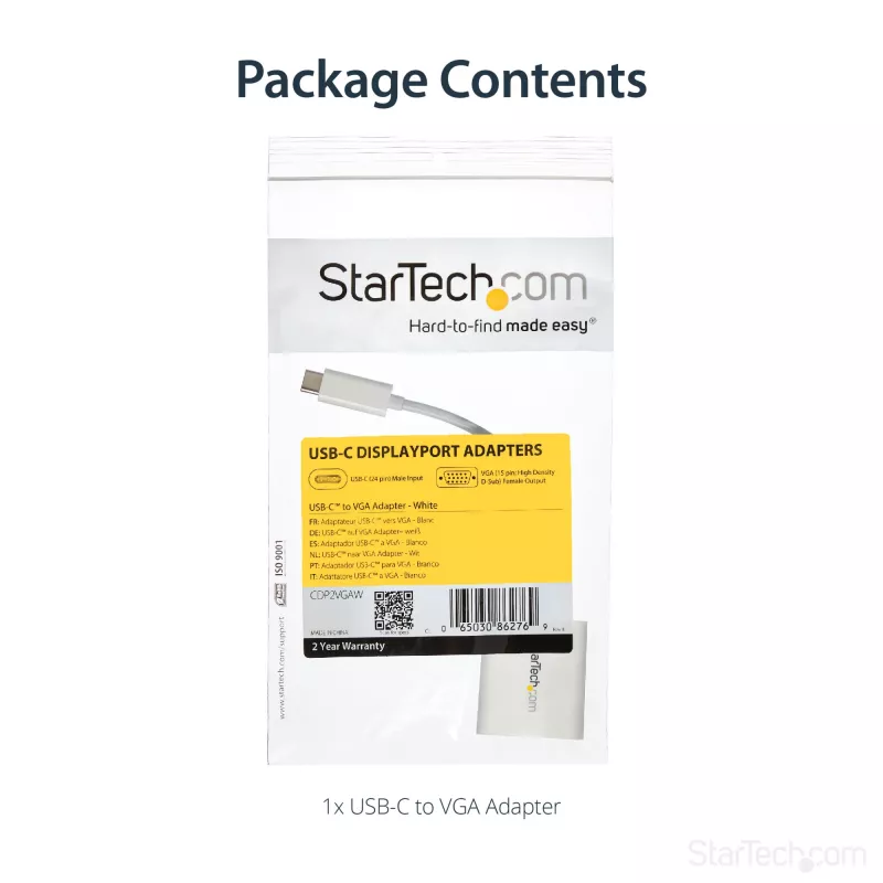 StarTech.com Adaptador USB-C a VGA – Blanco, 3.2 Gen 1 (3.1 Gen 1), USB Type-C, salida VGA (D-Sub), 1920 x 1200 píxeles