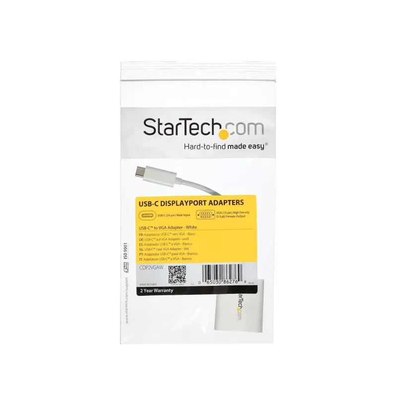 StarTech.com Adaptador USB-C a VGA – Blanco, 3.2 Gen 1 (3.1 Gen 1), USB Type-C, salida VGA (D-Sub), 1920 x 1200 píxeles