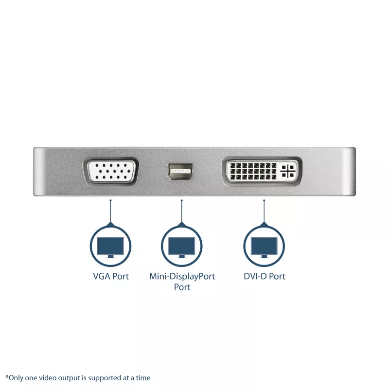 StarTech.com Adaptador de vídeo multipuerto USB-C con HDMI, VGA, Mini DisplayPort o DVI – Adaptador de monitor USB Type-C a HDMI 1.4 o mDP 1.2 (4K) – VGA o DVI (1080p) – Aluminio plateado