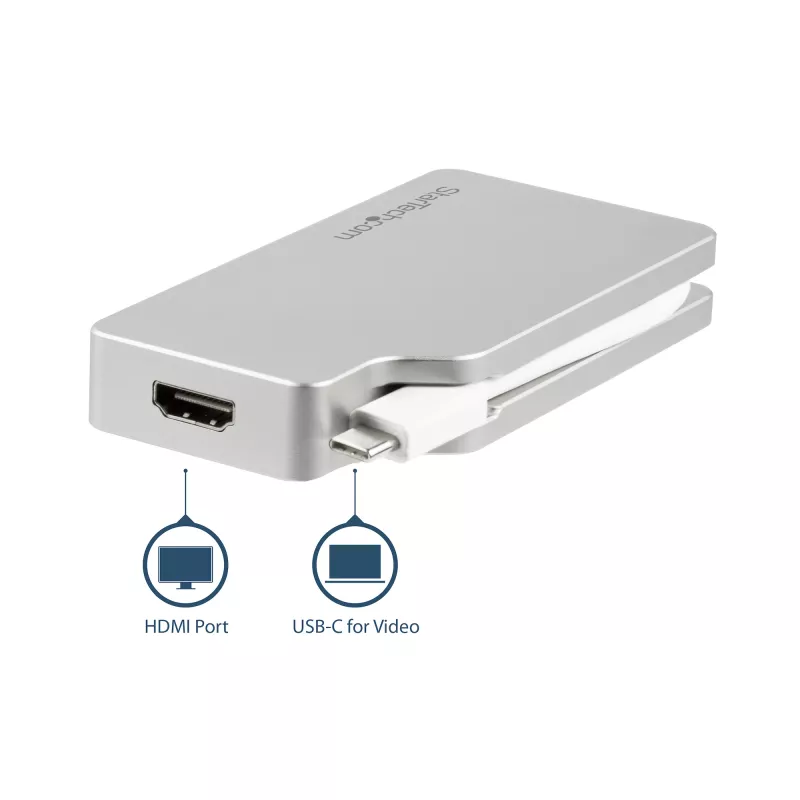 StarTech.com Adaptador de vídeo multipuerto USB-C con HDMI, VGA, Mini DisplayPort o DVI – Adaptador de monitor USB Type-C a HDMI 1.4 o mDP 1.2 (4K) – VGA o DVI (1080p) – Aluminio plateado