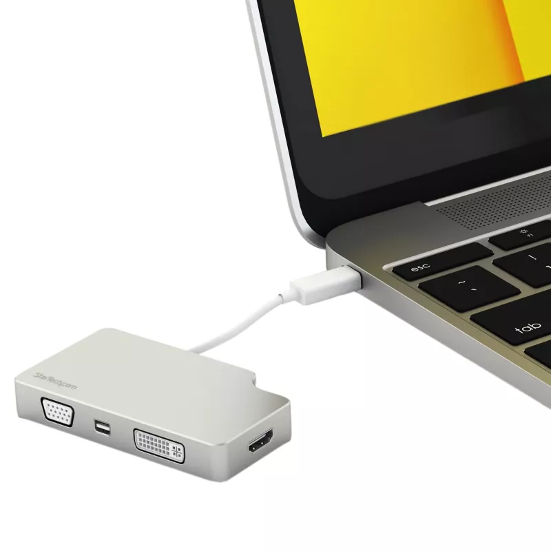 StarTech.com Adaptador de vídeo multipuerto USB-C con HDMI, VGA, Mini DisplayPort o DVI – Adaptador de monitor USB Type-C a HDMI 1.4 o mDP 1.2 (4K) – VGA o DVI (1080p) – Aluminio plateado