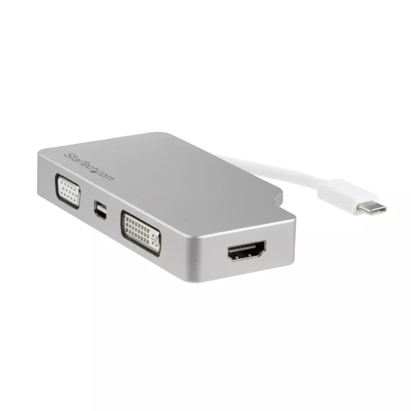 StarTech.com Adaptador de vídeo multipuerto USB-C con HDMI, VGA, Mini DisplayPort o DVI – Adaptador de monitor USB Type-C a HDMI 1.4 o mDP 1.2 (4K) – VGA o DVI (1080p) – Aluminio plateado