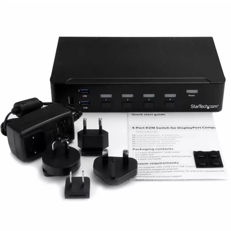 StarTech.com Conmutador KVM DisplayPort de 4 puertos – USB 3.0 – 4K 30Hz
