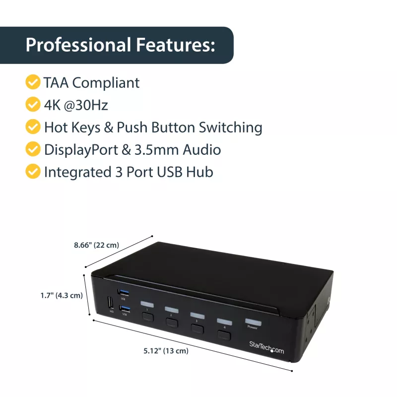 StarTech.com Conmutador KVM DisplayPort de 4 puertos – USB 3.0 – 4K 30Hz