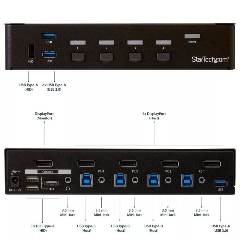 StarTech.com Conmutador KVM DisplayPort de 4 puertos – USB 3.0 – 4K 30Hz