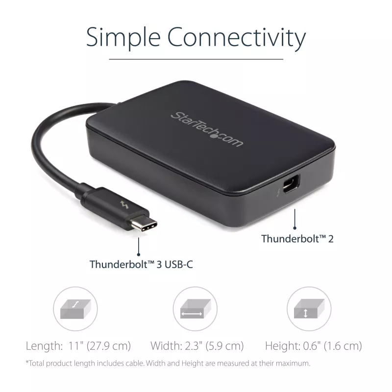 StarTech.com Adaptador Thunderbolt 3 a Thunderbolt 2 – Portátil TB3 a pantallas y dispositivos TB2 – Convertidor Thunderbolt 2 20 Gbit/s o Thunderbolt 1 10 Gbit/s – Certificado Thunderbolt 3 – Windows/Mac