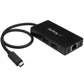 StarTech.com Hub USB 3.0 de 3 puertos más Gigabit Ethernet – USB-C – Incluye fuente de alimentación