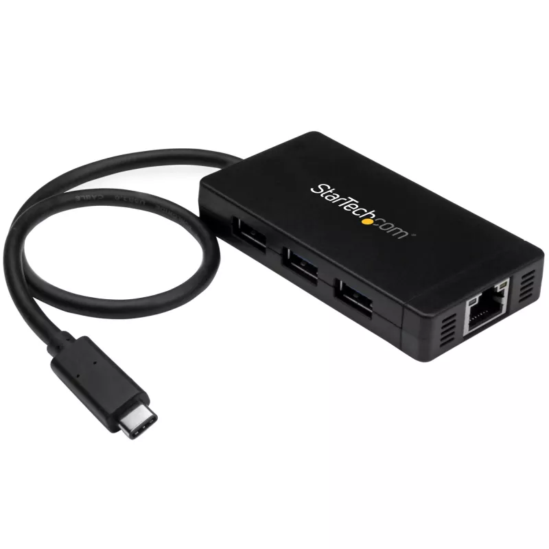 StarTech.com Hub USB 3.0 de 3 puertos más Gigabit Ethernet – USB-C – Incluye fuente de alimentación