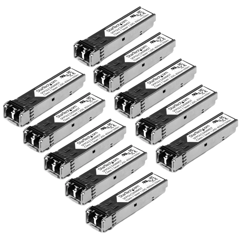 StarTech.com Módulo transceptor SFP compatible con Cisco GLC-SX-MM – 1000BASE-SX – Pack de 10~Pack de 10 Módulo SFP compatible con Cisco GLC-SX-MM (Pack de 10) – 1000BASE-SX – Transceptor óptico 1GbE fibra multimodo MMF – 1GE Gigabit Ethernet SFP – LC 550 m – 850 nm – DDM Cisco IE3200, IE3300, ME1200