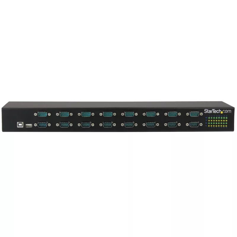 StarTech.com Hub adaptador USB a serie de 16 puertos, USB 2.0 Tipo-B, Serie, 480 Mbit/s, negro, acero, 36 W