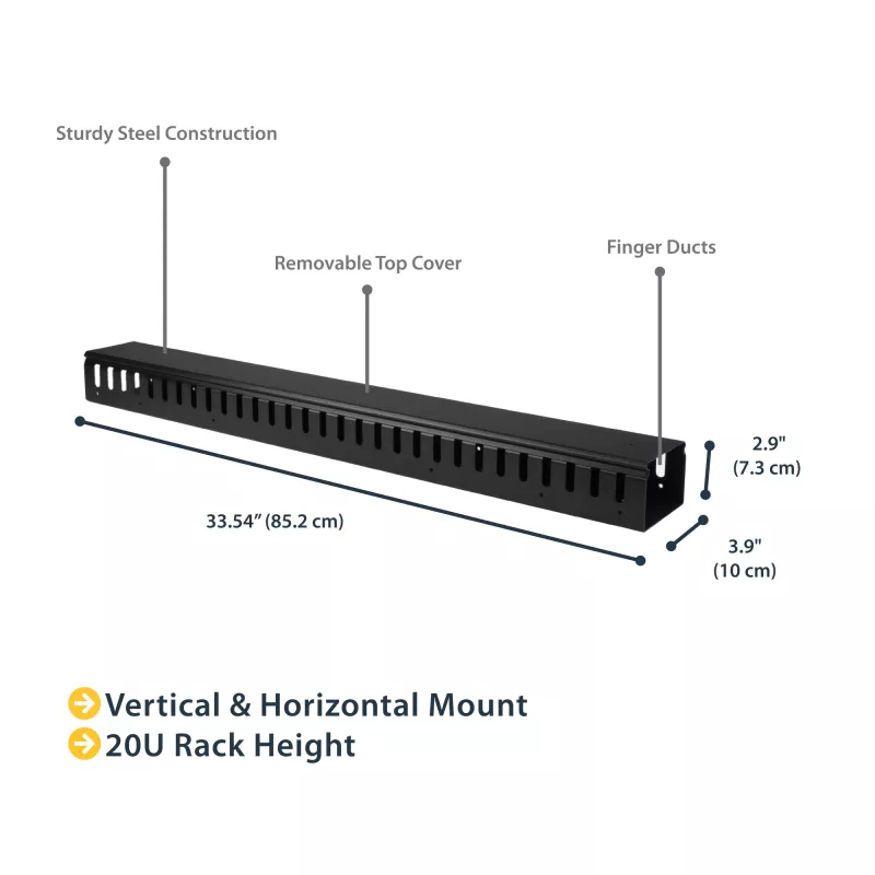 StarTech.com Organizador de cables vertical con canales para dedos – 0U – 3 pies