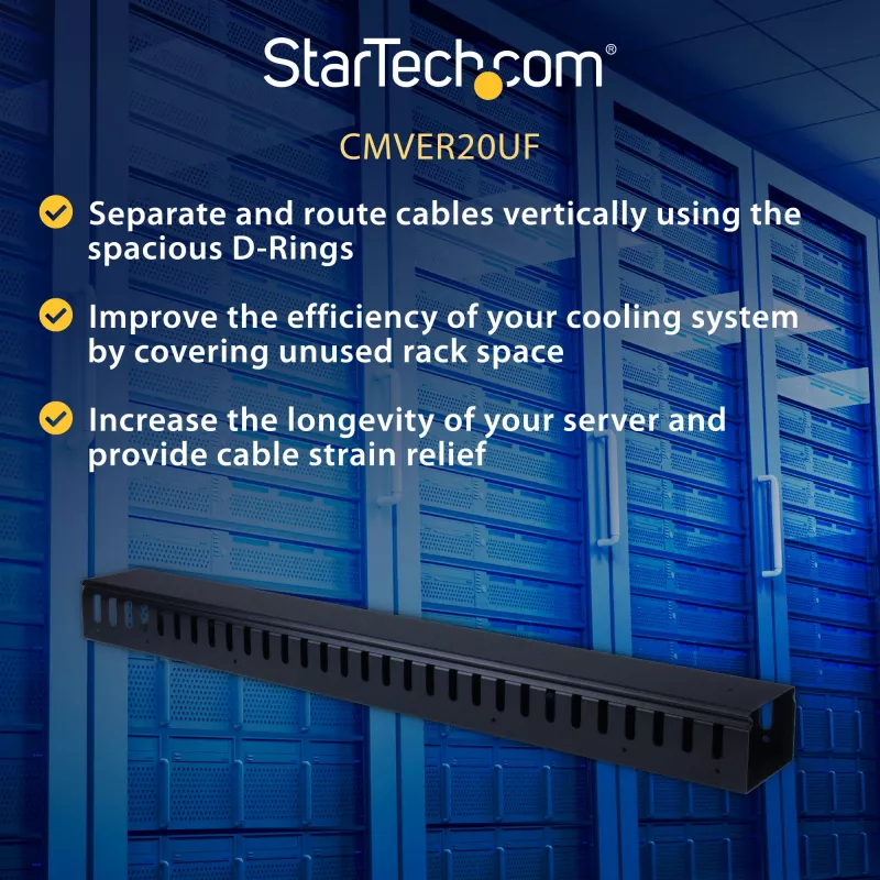 StarTech.com Organizador de cables vertical con canales para dedos – 0U – 3 pies