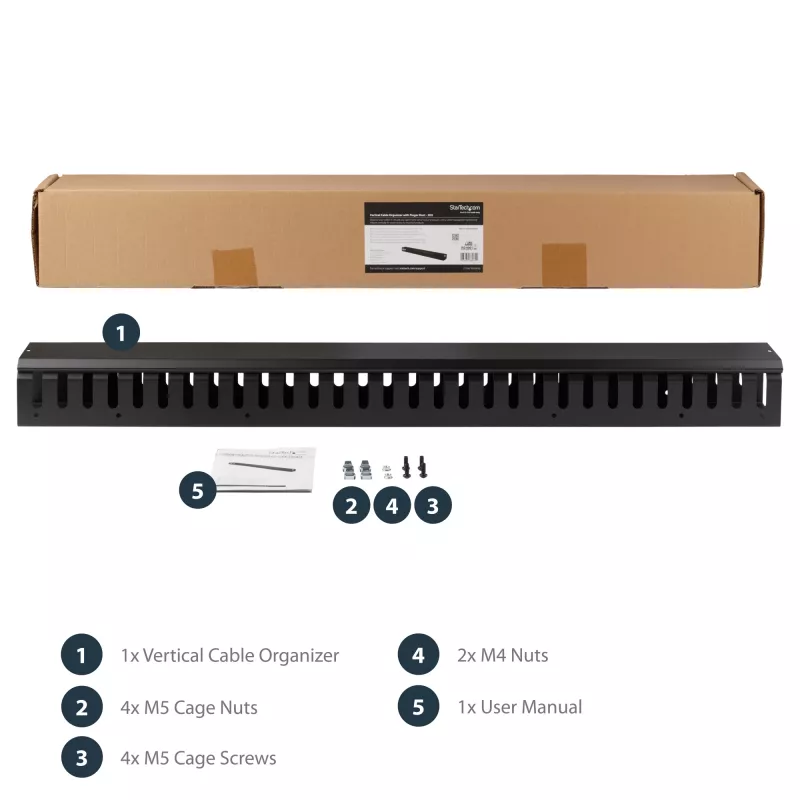 StarTech.com Organizador de cables vertical con canales para dedos – 0U – 3 pies