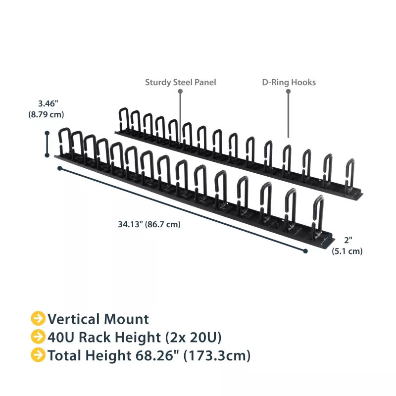 StarTech.com Organizador de cables vertical con ganchos en D – 0U – 6 pies