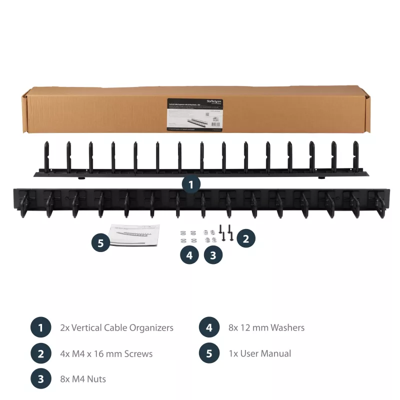 StarTech.com Organizador de cables vertical con ganchos en D – 0U – 6 pies