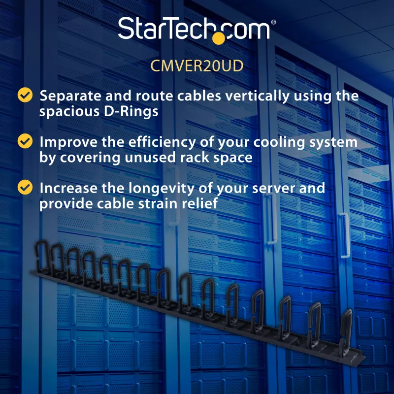 StarTech.com Organizador de cables vertical con ganchos en D – 0U – 2,8 pies