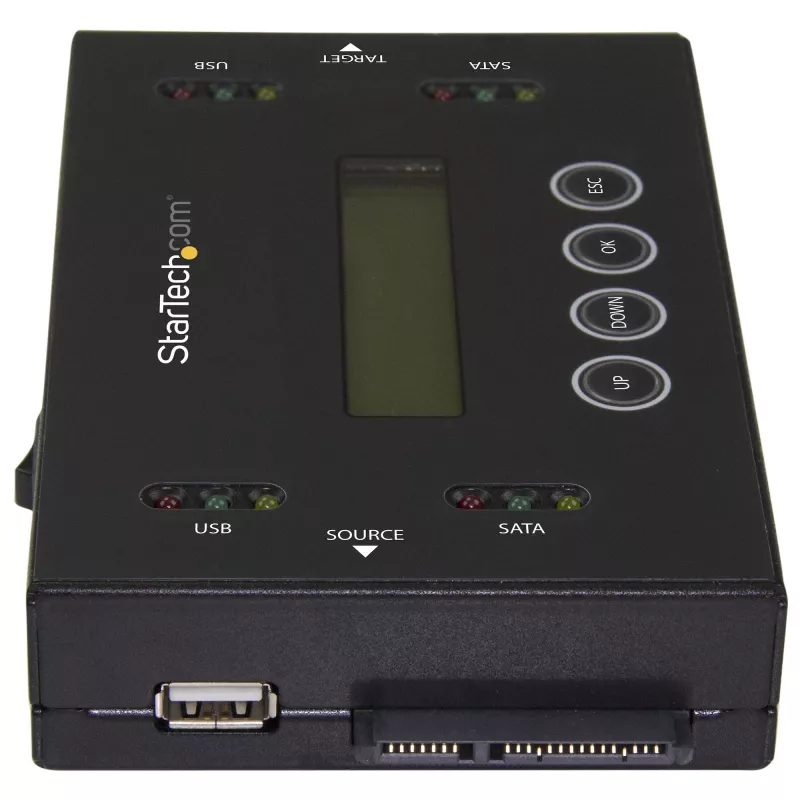 StarTech.com Duplicador y borrador de discos duros independiente 1:1, clonador y borrador de unidades USB y discos SATA HDD/SSD, pantalla LCD, conforme a TAA, independiente del sistema operativo