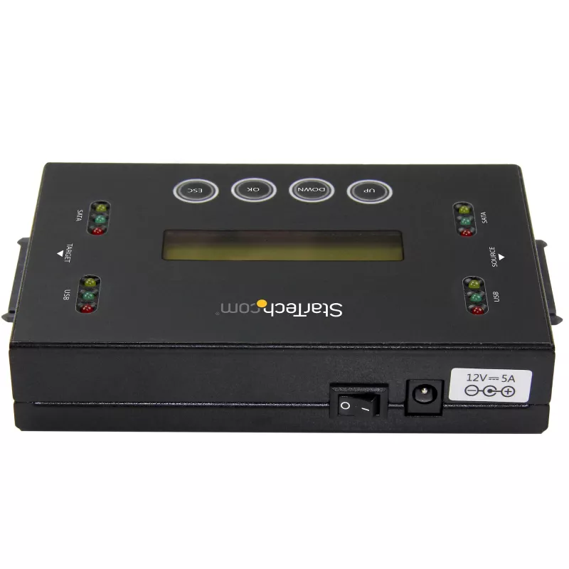 StarTech.com Duplicador y borrador de discos duros independiente 1:1, clonador y borrador de unidades USB y discos SATA HDD/SSD, pantalla LCD, conforme a TAA, independiente del sistema operativo