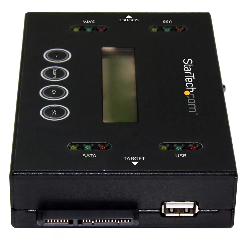 StarTech.com Duplicador y borrador de discos duros independiente 1:1, clonador y borrador de unidades USB y discos SATA HDD/SSD, pantalla LCD, conforme a TAA, independiente del sistema operativo