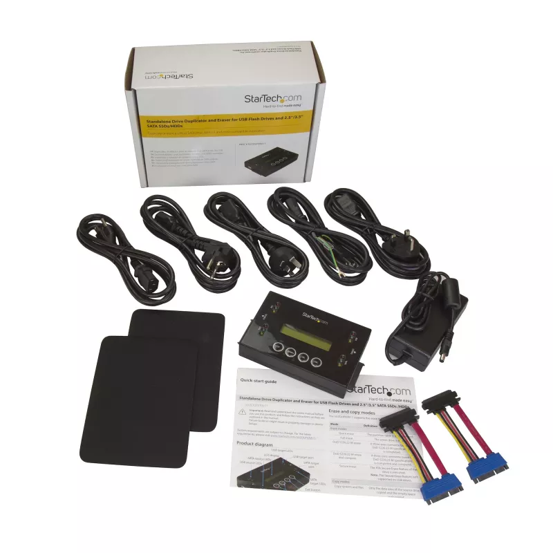 StarTech.com Duplicador y borrador de discos duros independiente 1:1, clonador y borrador de unidades USB y discos SATA HDD/SSD, pantalla LCD, conforme a TAA, independiente del sistema operativo