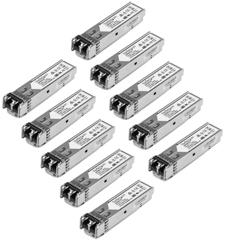 StarTech.com Módulo transceptor SFP compatible con HP J4858C – 1000BASE-SX – pack de 10 ~ Pack de 10 módulos SFP compatibles con HPE J4858C – 1000BASE-SX – transceptor de fibra óptica multimodo 1GbE – SFP Gigabit Ethernet 1GE – LC 550m – 850nm – DDM HPE 1400, 1700, 1820