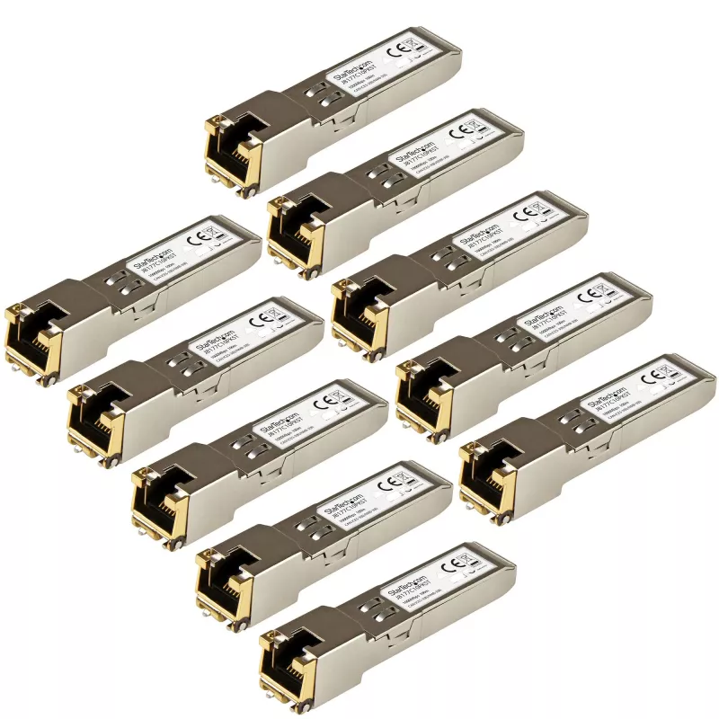 StarTech.com Módulo transceptor SFP compatible con HP J8177C – 1000BASE-T – pack de 10 ~ Pack de 10 módulos SFP compatibles con HPE J8177C – 1000BASE-T – SFP a RJ45 Cat6/Cat5e – SFP Gigabit Ethernet 1GE – RJ-45 100 m – HPE 1810, 1820, 2530
