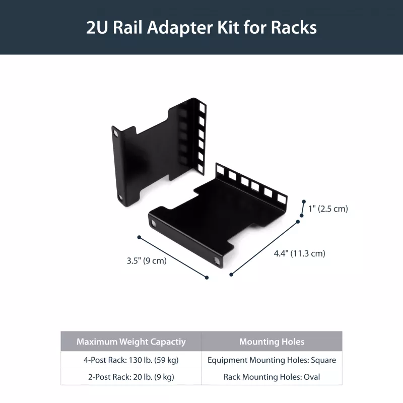 StarTech.com Kit adaptador de extensión de profundidad para rack de servidor 2U con ajuste de 4 pulgadas