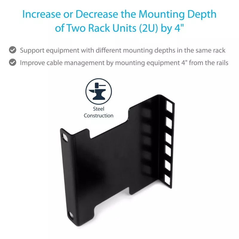 StarTech.com Kit adaptador de extensión de profundidad para rack de servidor 2U con ajuste de 4 pulgadas