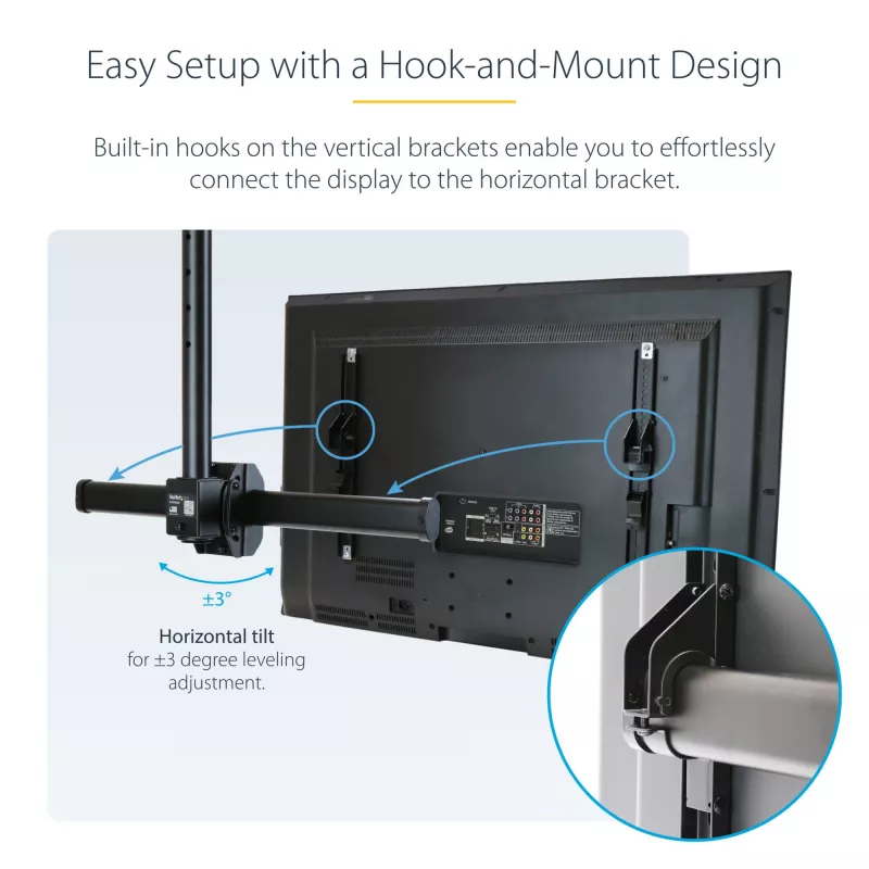 StarTech.com Soporte de techo para TV – Soporte universal de pantalla única colgante totalmente articulado con barra telescópica ajustable – Inclinación / giro – Soporte VESA para pantallas de 32 a 75 pulgadas