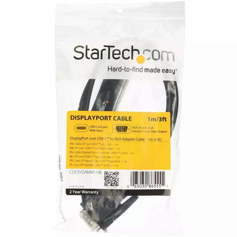StarTech.com Cable USB-C a VGA de 1 m – 1920x1200/1080p cable adaptador de vídeo activo USB Type-C a VGA – Compatible con Thunderbolt 3 – Portátil a monitor/proyector VGA – DP Alt Mode HBR2