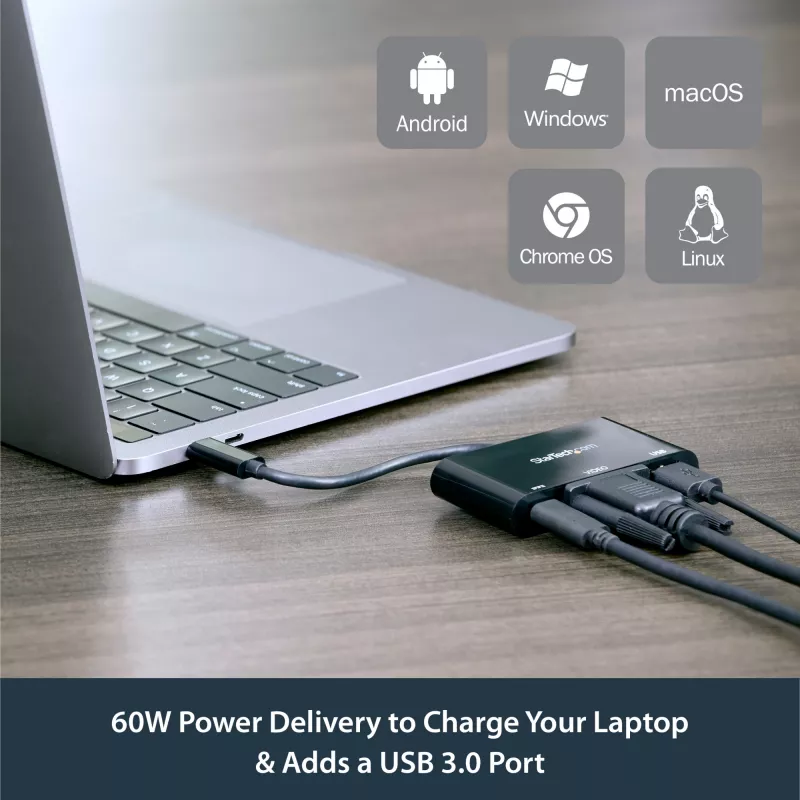 StarTech.com Adaptador multipuerto USB-C VGA – Puerto USB 3.0 – 60W PD