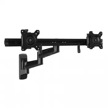 StarTech.com Soporte de pared para dos monitores – Soporte de pared VESA articulado y ergonómico para 2 pantallas de 24 pulgadas – Barra transversal ajustable y sincronizada – Inclinación/giro/rotación – Soporte para doble pantalla