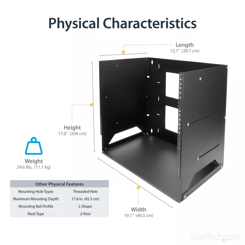 StarTech.com Rack de servidor de pared con estante integrado – Acero macizo – 8U