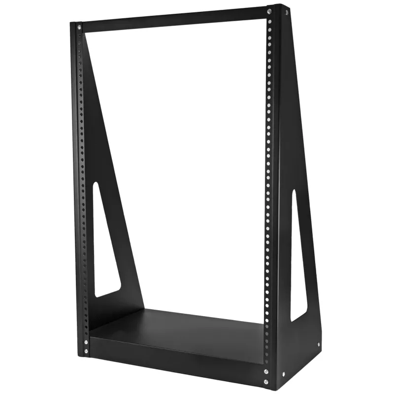 StarTech.com Rack de servidor de sobremesa de 2 postes y 16U de alto rendimiento, rack de ordenador abierto pequeño de 19 pulgadas, rack de red compacto para equipos de AV/estudio/datos/IT, conforme a TAA – rack de dos postes autónomo para casa/oficina