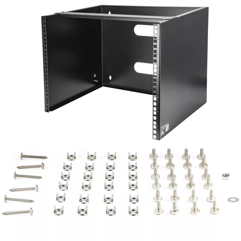 StarTech.com Rack de red de montaje en pared 8U - 36 cm de profundidad (Low Profile) - Soporte para panel de parcheo de 48 cm (19 pulgadas) para servidores y equipos IT planos, conmutadores de red - Capacidad de carga 36 kg, Negro