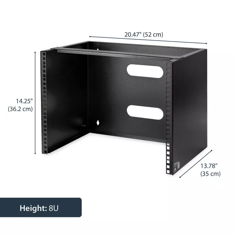 StarTech.com Rack de red de montaje en pared 8U - 36 cm de profundidad (Low Profile) - Soporte para panel de parcheo de 48 cm (19 pulgadas) para servidores y equipos IT planos, conmutadores de red - Capacidad de carga 36 kg, Negro