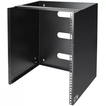 StarTech.com Rack de red de pared 12U – 14 pulgadas de profundidad (perfil plano) – Soporte para panel de parcheo de 19 pulgadas para servidores y equipos IT planos, switches de red – Capacidad de carga de 125 lbs/57 kg, negro