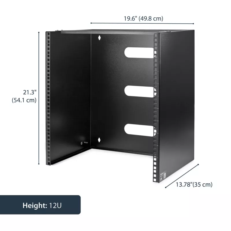 StarTech.com Rack de red de pared 12U – 14 pulgadas de profundidad (perfil plano) – Soporte para panel de parcheo de 19 pulgadas para servidores y equipos IT planos, switches de red – Capacidad de carga de 125 lbs/57 kg, negro