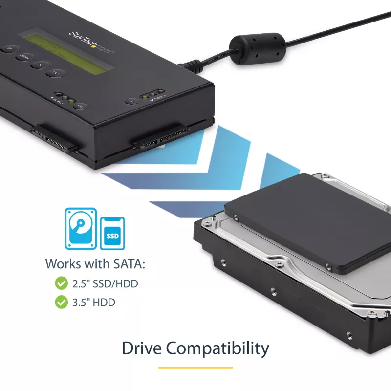 StarTech.com Borrador de discos duros SSD/HDD de 4 bahías - SATA de 2.5 pulgadas y 3.5 pulgadas - Sanitizador de discos externo autónomo sin host con borrado seguro - 9 modos de borrado - Puerto de impresora RS232 - Compatible con NIST/DOD y TAA