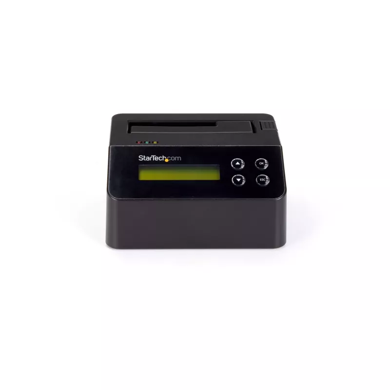 StarTech.com Borrador de discos duros de una bahía, sanitizador de HDD/SSD autónomo, 4Kn, USB 3.0 a SATA III (6 Gbit/s), 9 modos de borrado, pantalla LCD, dock sanitizador de discos duros con borrado seguro, puerto de impresora DB-9, conforme a TAA
