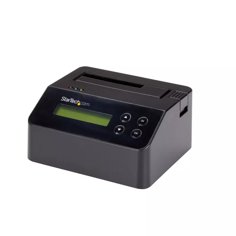 StarTech.com Borrador de discos duros de una bahía, sanitizador de HDD/SSD autónomo, 4Kn, USB 3.0 a SATA III (6 Gbit/s), 9 modos de borrado, pantalla LCD, dock sanitizador de discos duros con borrado seguro, puerto de impresora DB-9, conforme a TAA