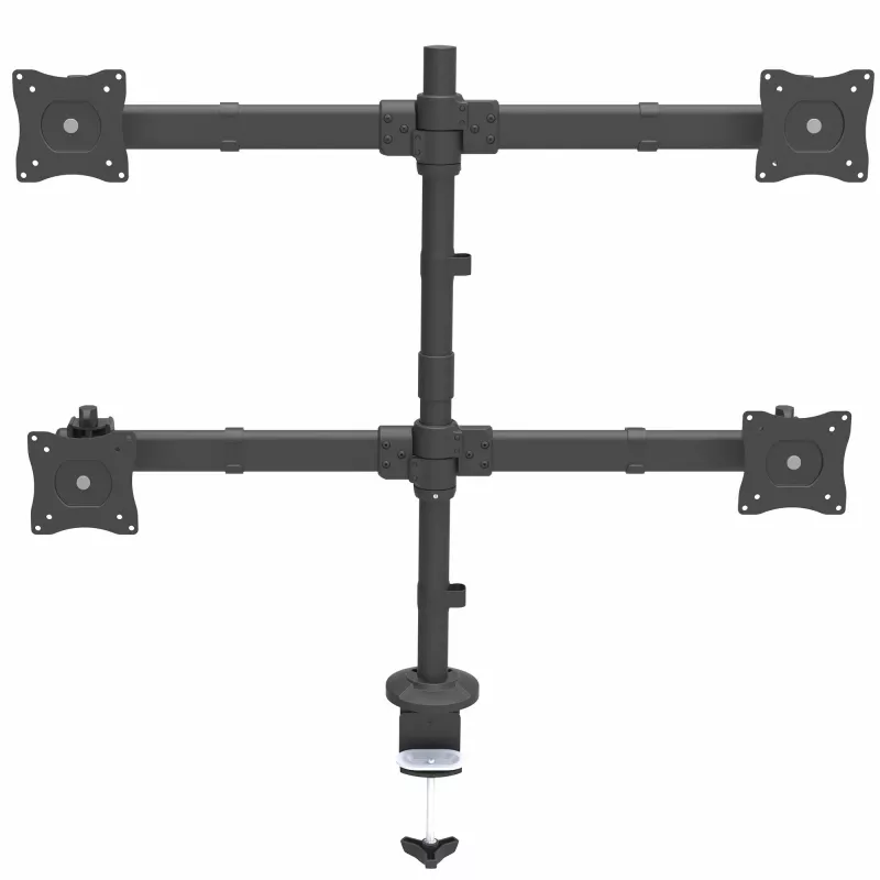 StarTech.com Brazo de monitor cuádruple para montaje en mesa – Soporte VESA ergonómico para 4 monitores 2x2 de hasta 27 pulgadas – Montaje en mástil articulado y ajustable en altura – Función de inclinación/giro/rotación para pantalla LCD/LED – Pinza de mesa/pasacables