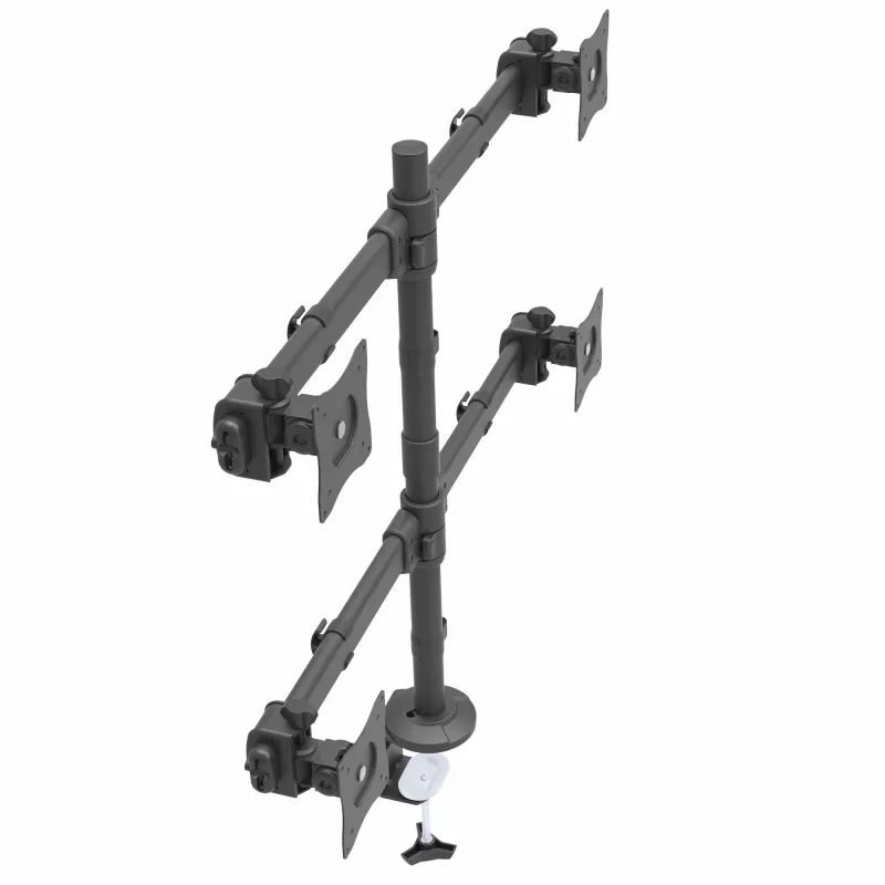 StarTech.com Brazo de monitor cuádruple para montaje en mesa – Soporte VESA ergonómico para 4 monitores 2x2 de hasta 27 pulgadas – Montaje en mástil articulado y ajustable en altura – Función de inclinación/giro/rotación para pantalla LCD/LED – Pinza de mesa/pasacables