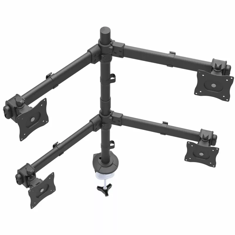 StarTech.com Brazo de monitor cuádruple para montaje en mesa – Soporte VESA ergonómico para 4 monitores 2x2 de hasta 27 pulgadas – Montaje en mástil articulado y ajustable en altura – Función de inclinación/giro/rotación para pantalla LCD/LED – Pinza de mesa/pasacables